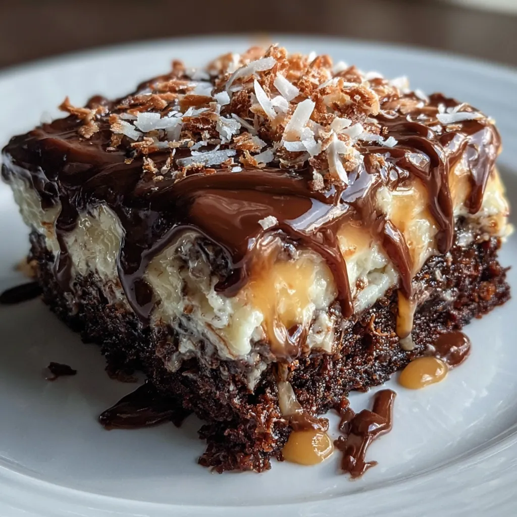 Ultimate German Chocolate Poke Cake with Coconut Pecan Filling and Rich Chocolate - secondary view